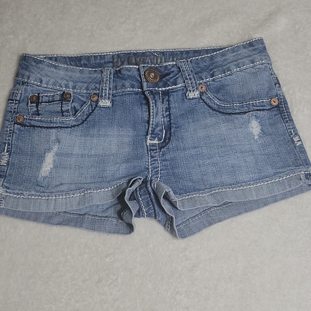 Hydraulic Distressed Denim Shorts